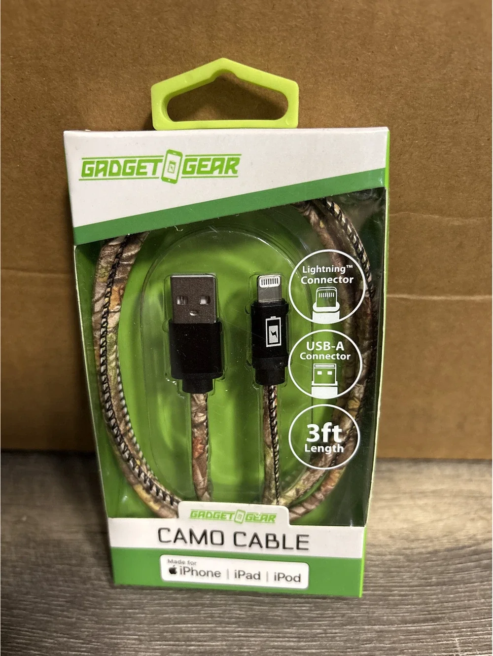 Gadget Gear 3ft Woodland Camo USB-A to apple Charging Cable for iPhone iPad iPod